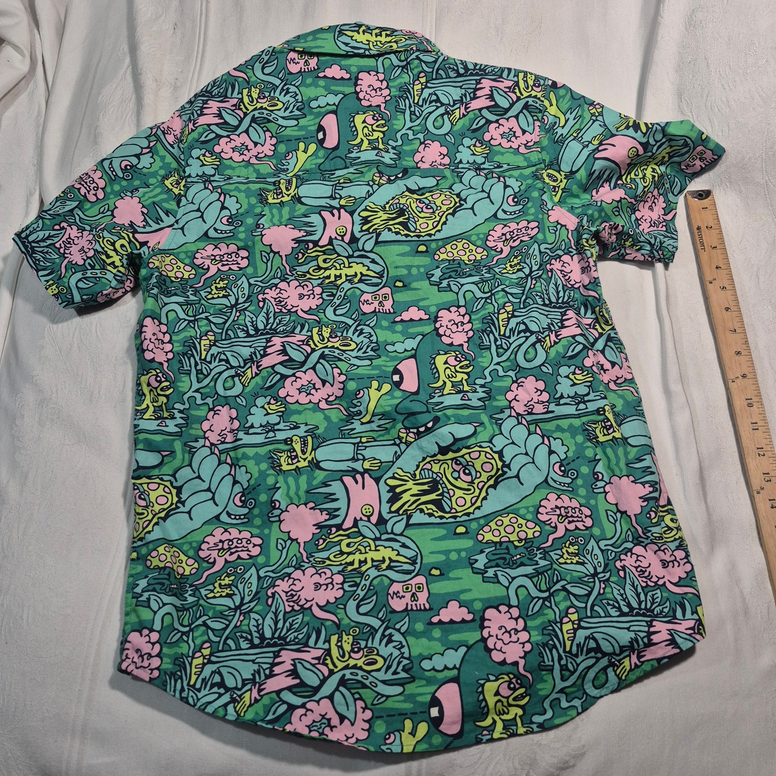 KILLER ACID CAMP SHIRT BUTTON UP SHORT SLEEVE WITH TRIPPY AOP MENS SMALL