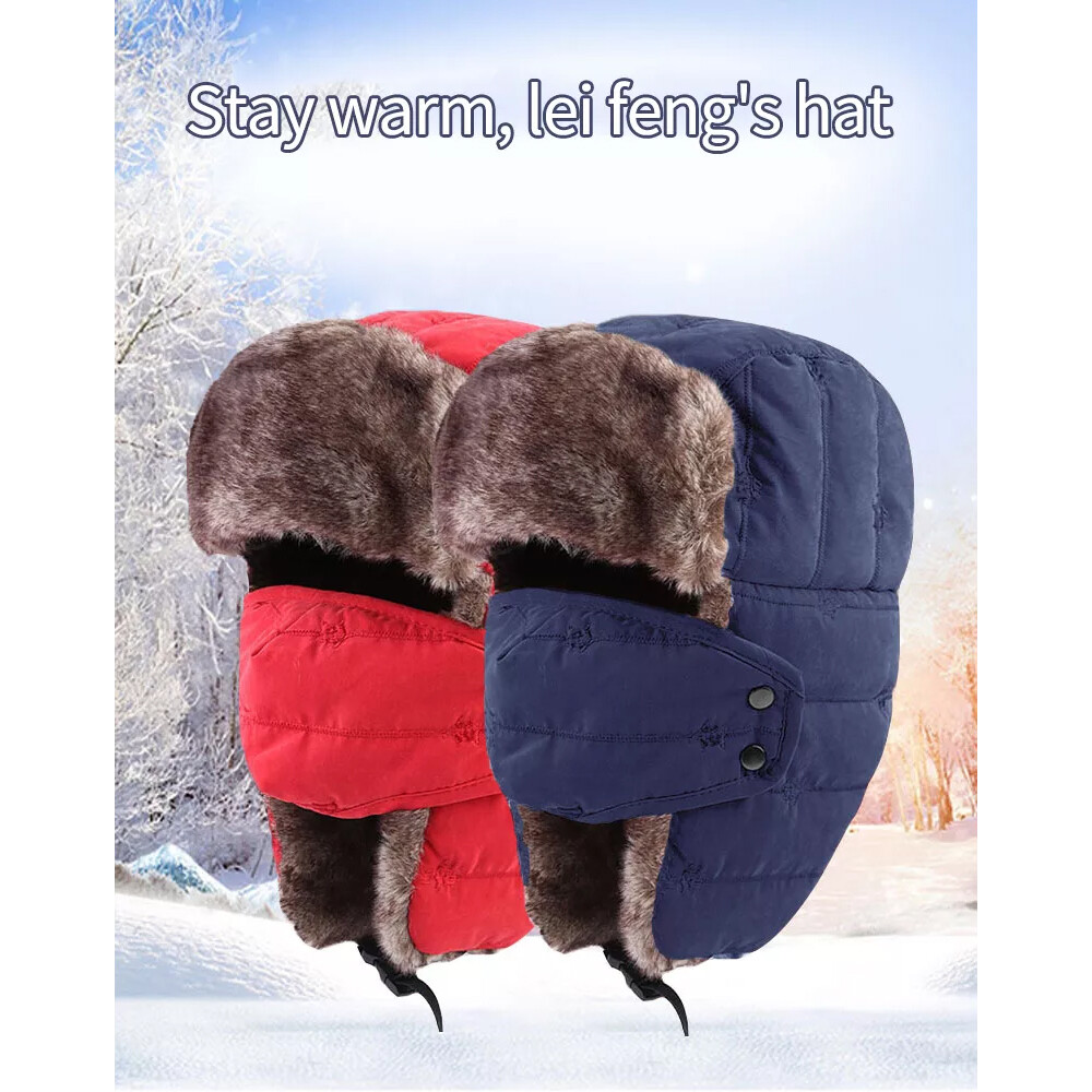 Winter Ear Flap Thermal Hat Fur Warm Snow Ski Cap Hat Face Mask for Cold Weather