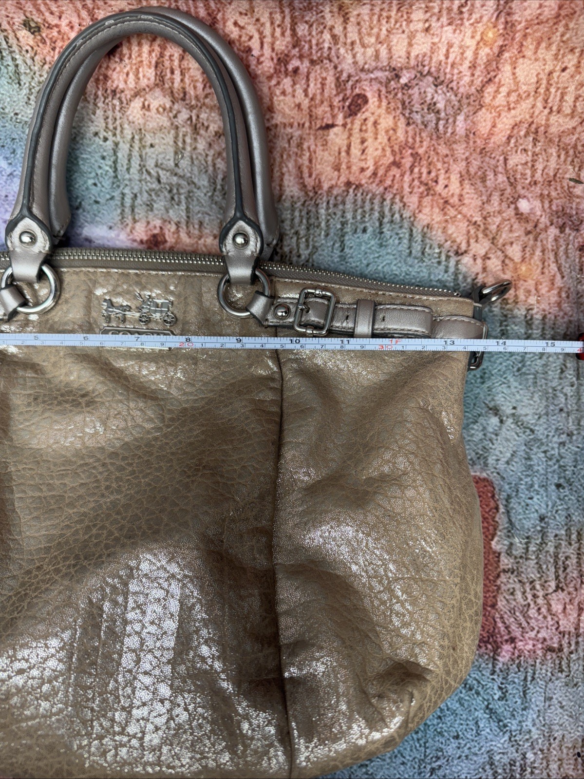 Coach 18931 Madison Sophia Gold Beige Embossed Metallic Leather Satchel Bag