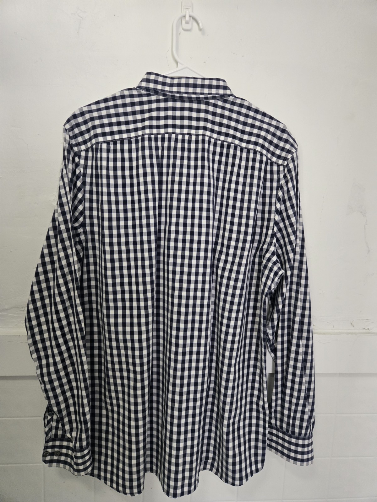 Gap Shirt XL Blue Whit Plaid Button Up Slim Fit Long Sleeve Mens 17-17.5
