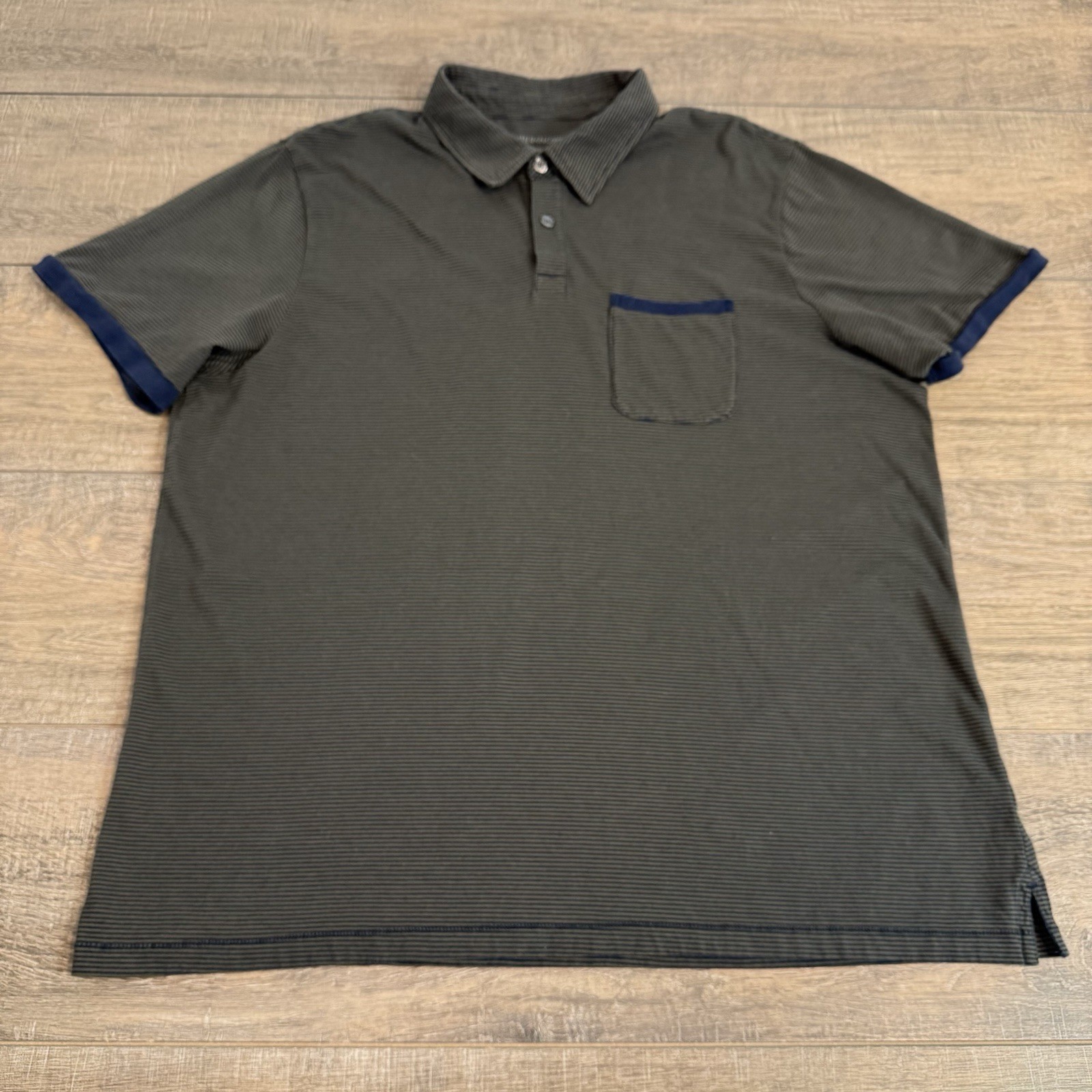 Outerknown Mens Pocket Polo Shirt Size (XL) Organic Cotton Striped Dark Gray B7