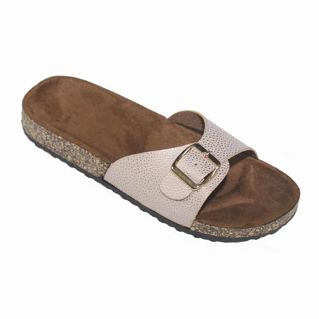 Women’s Slide Buckle T-Strap Cork Platform Flip Flop Shoes Sandals