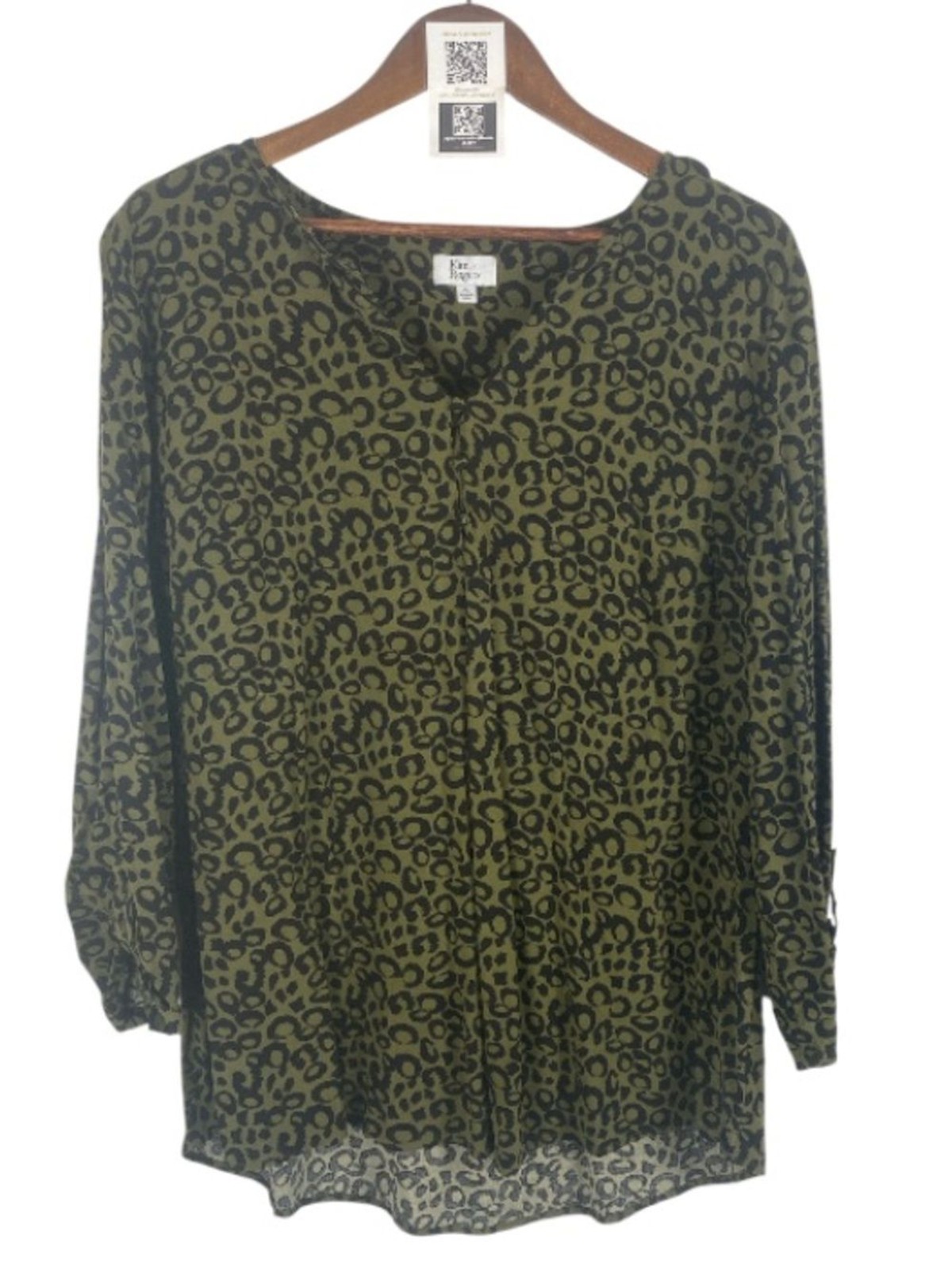 Kim Rogers Olive Green Leopard Print Women’s Blouse Wms XL #0189
