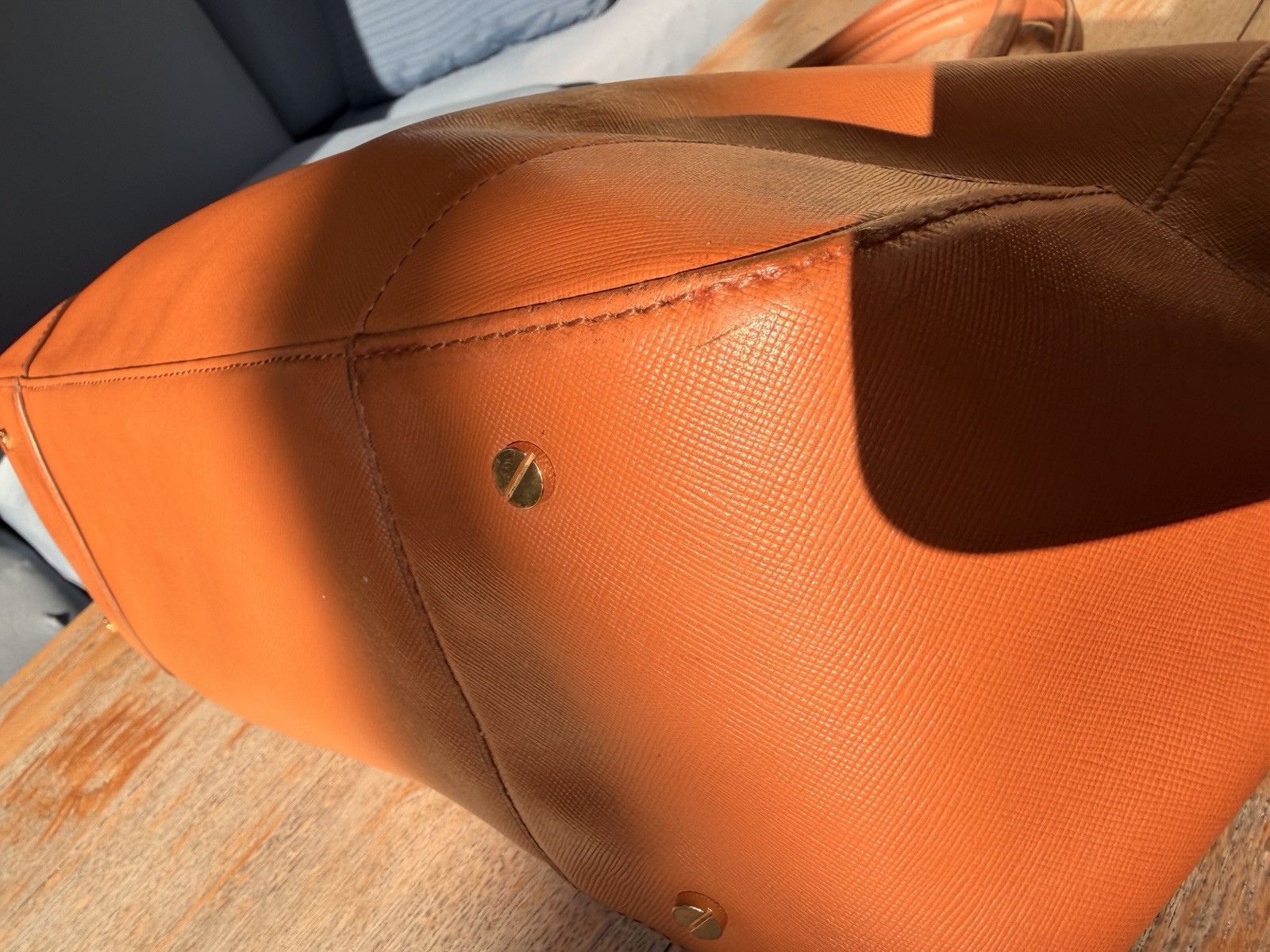 Tory Burch Robinson Saffiano Leather Tote Bag Cognac Brown Zip Satchel 16 Inch