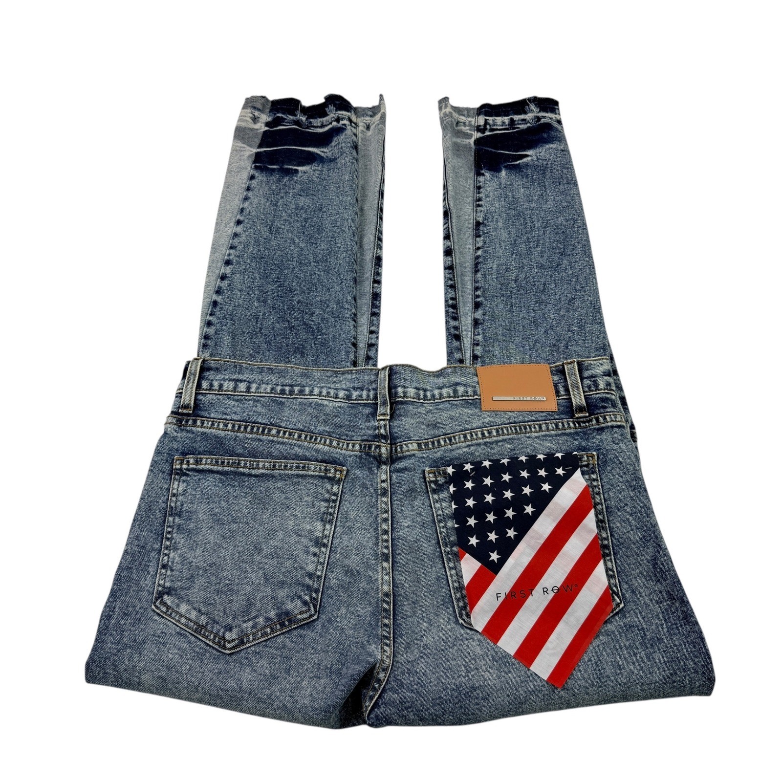 FIRST ROW Mens Slim Straight Acid Wash Jeans American Flag Pocket 38×32 NWT