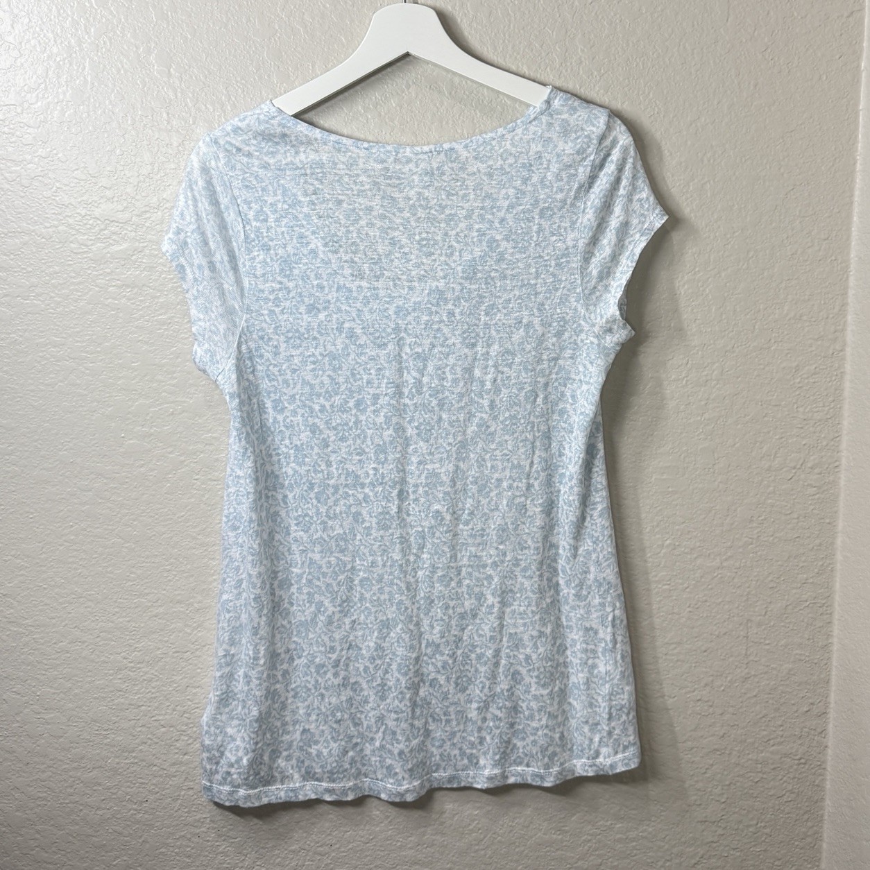 Joie 100% Linen Top Blue White Print Cowl Neck Lightweight Coastal Resort Sz M