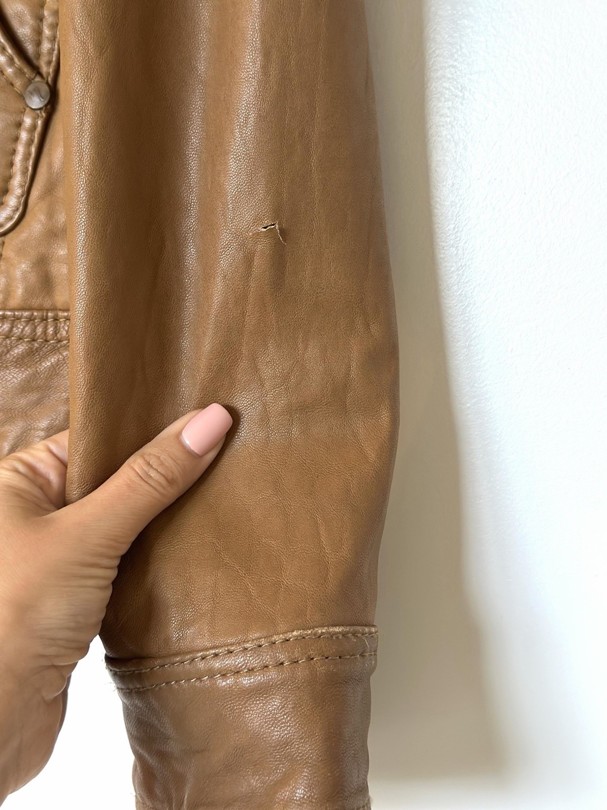 Vintage Naf Naf Cognac Genuine Sheepskin Leather Zip front Jacket Women’s L M