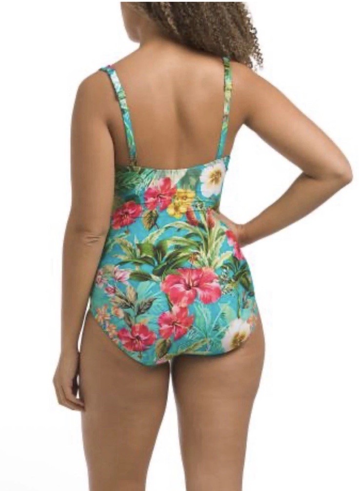 Jantzen Size 18 W Floral Tummy Control One Piece Swimsuit Palms Tropics NWT