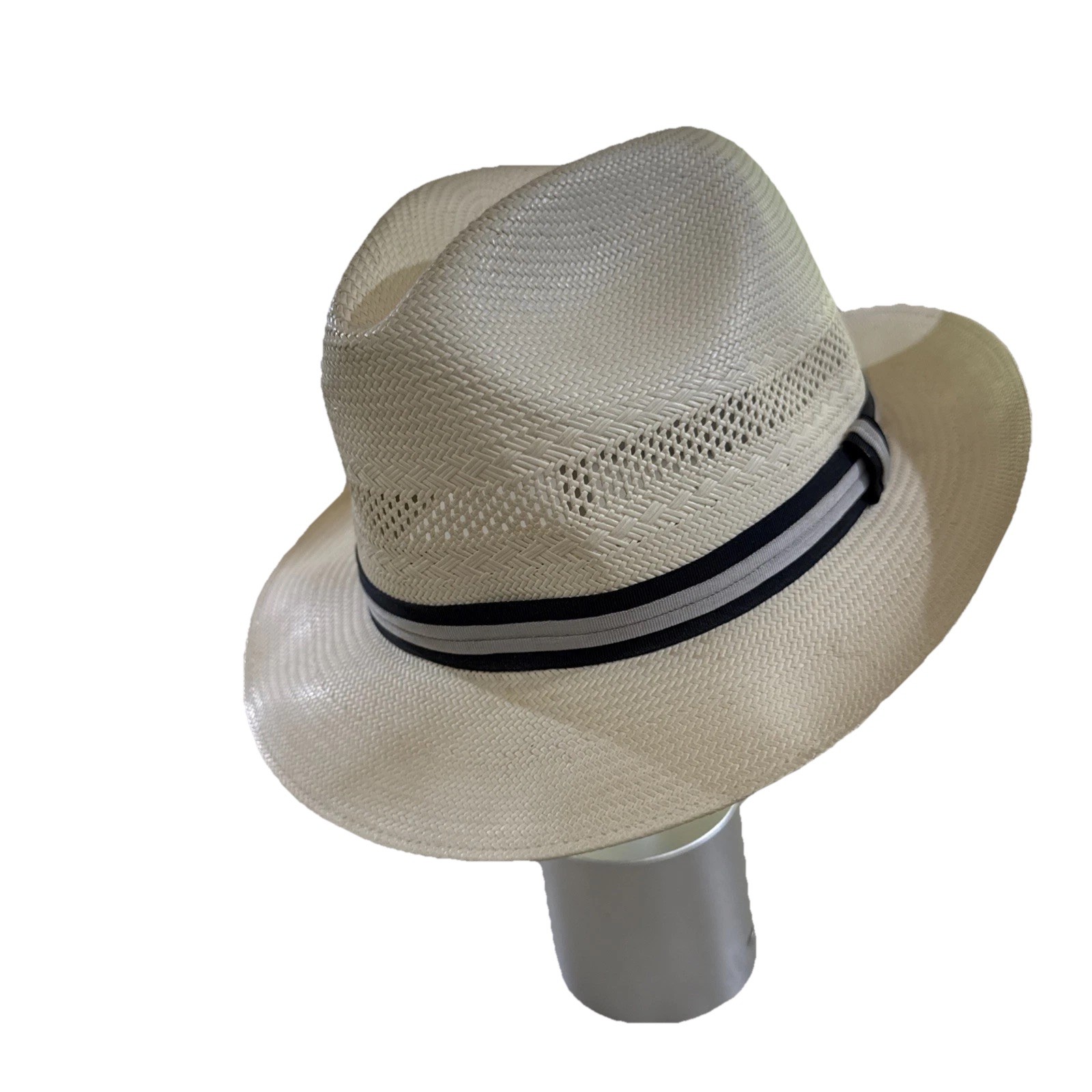 Biltmore Abby Road Straw Panama Hat M Ivory Black/Gray Band 2”Brim Vented