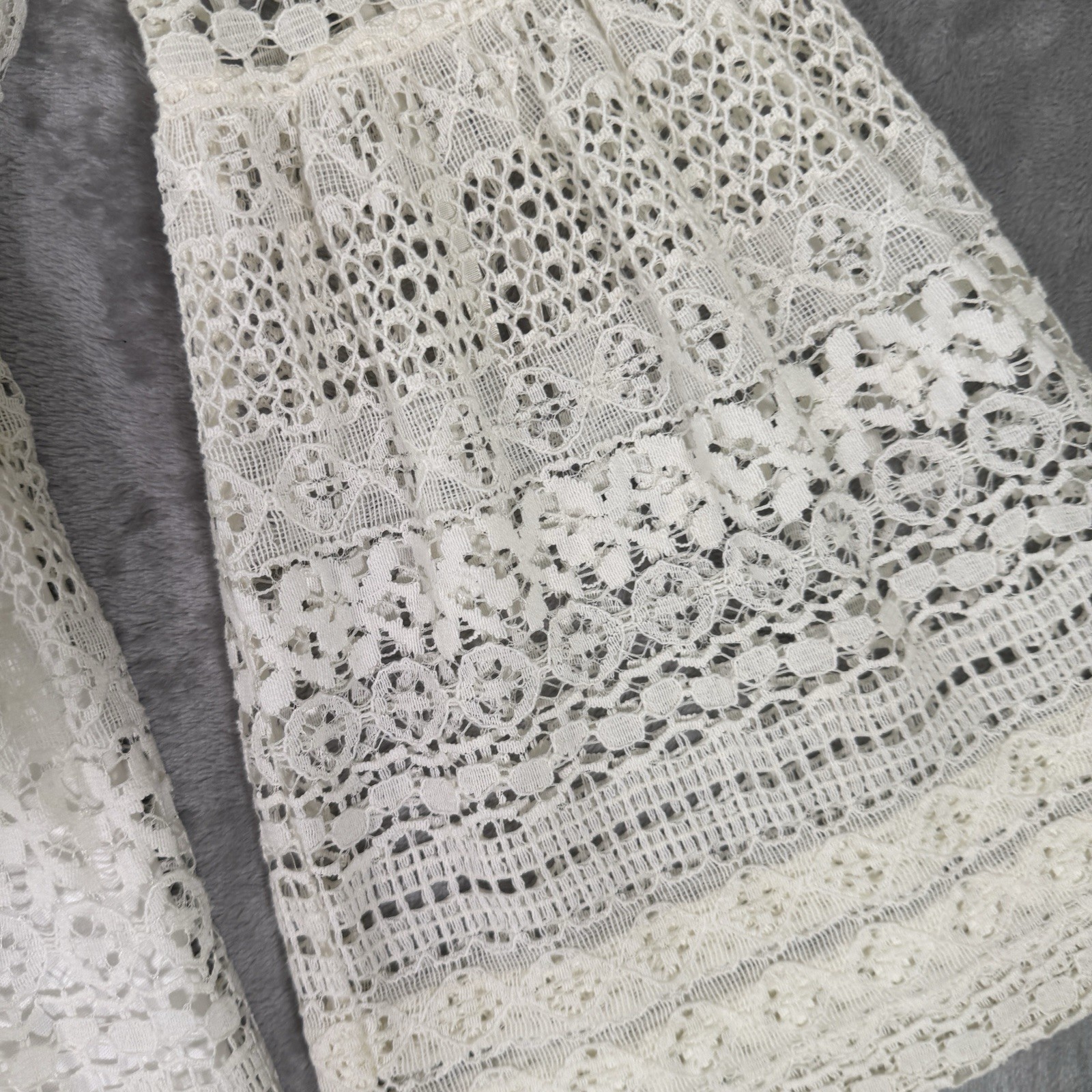 Boston Proper Cream Crochet Lace Bell Sleeve Dress Womens Size 8 Boho Angel Core