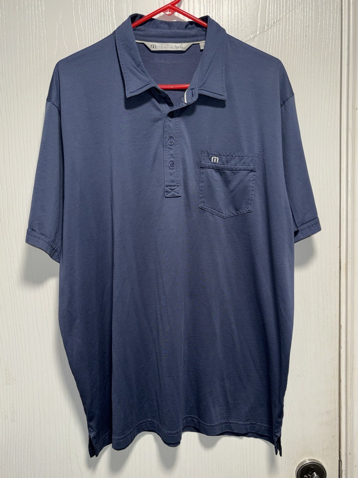 Travis Mathew Cotton Poly Blend Blue Chest Pocket Polo Golf Shirt Men’s Size XXL