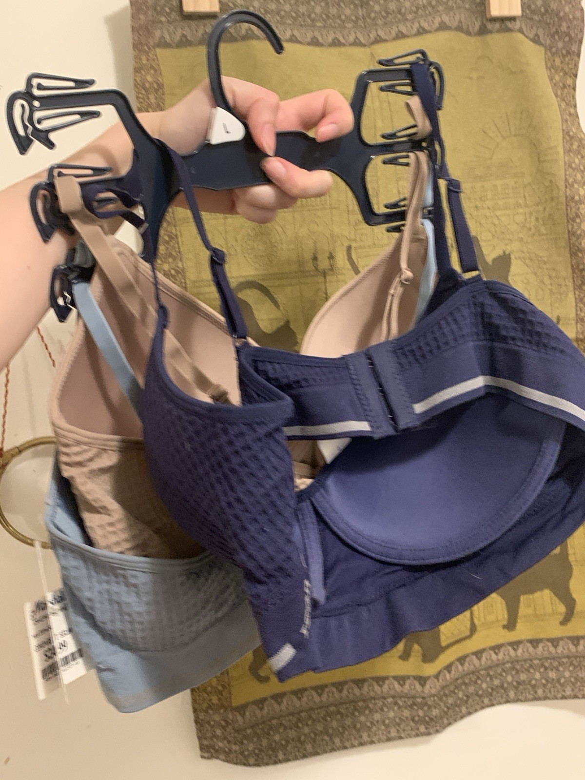 IZOD Women’s 3-Pack Wireless Bralette Bra Set Size L Solid Blue Beige Navy