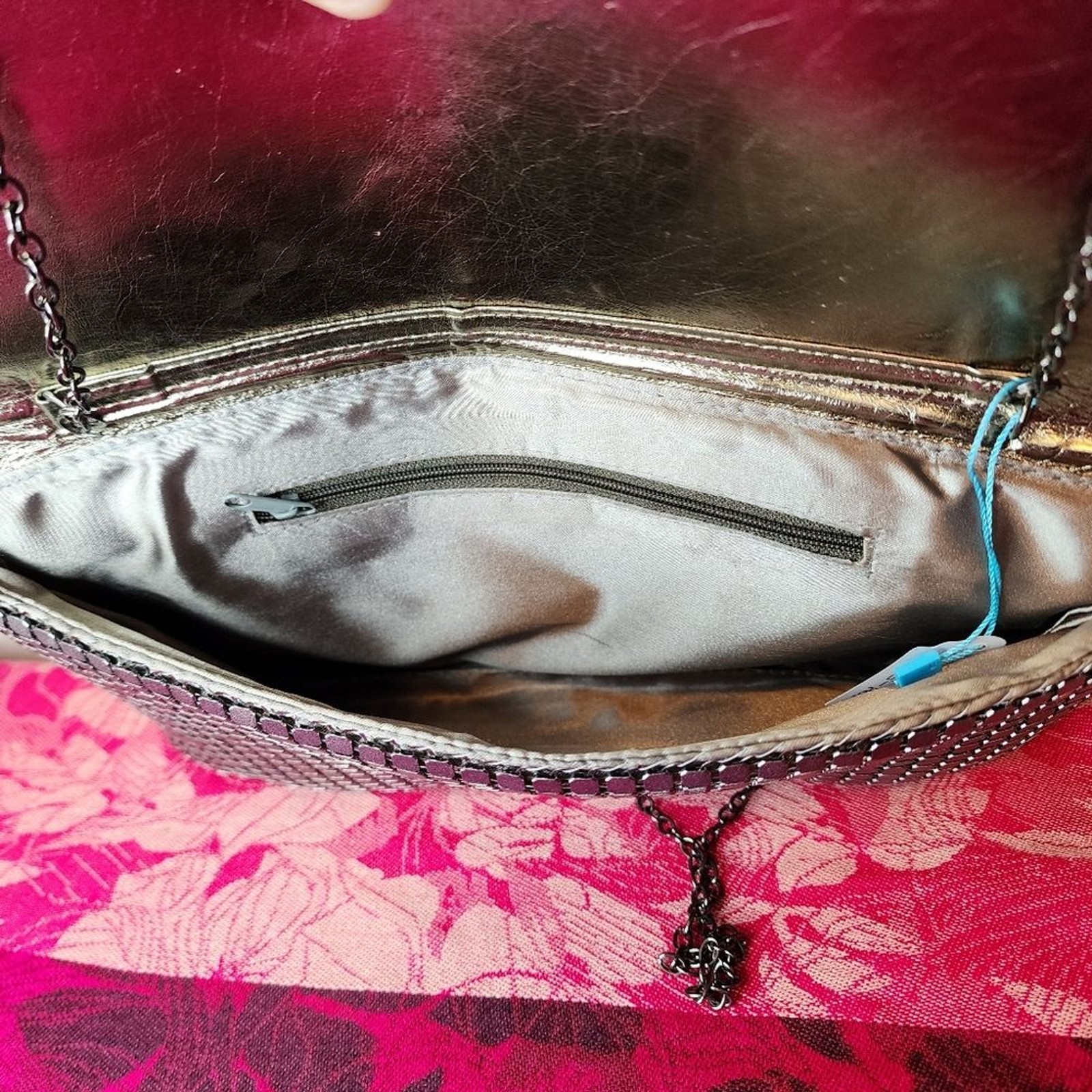 Pewter Metal Bling Chain Mail Clutch With Chain Strap.