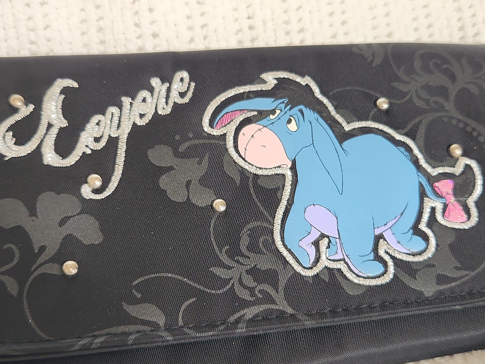 Disney Eeyore Black Nylon Trifold Checkbook Wallet Winnie the Pooh Donkey Used