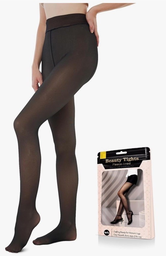 Women’s Black Fleece-Lined Opaque Tights 80 Denier One Size Full Toe 1 Pair