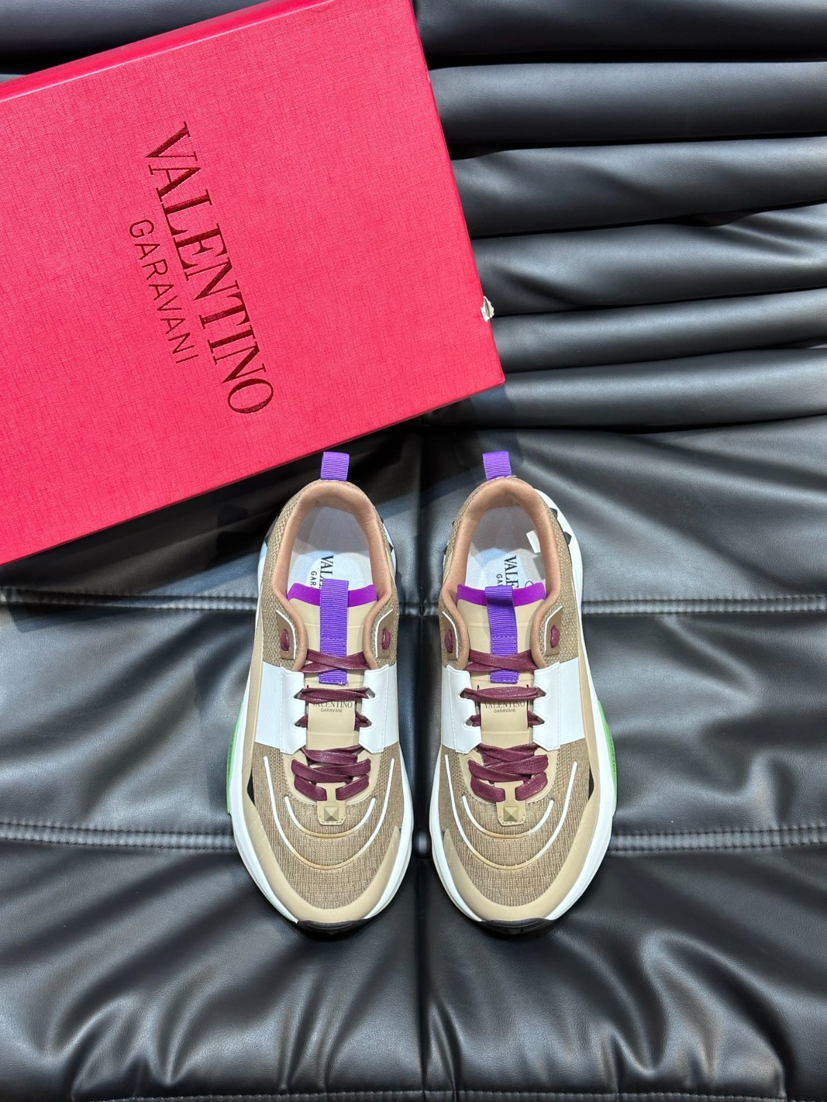 Valentino Garavani Sneakers Beige Brown Knit Runner Shoes EU 38-45 New With Box