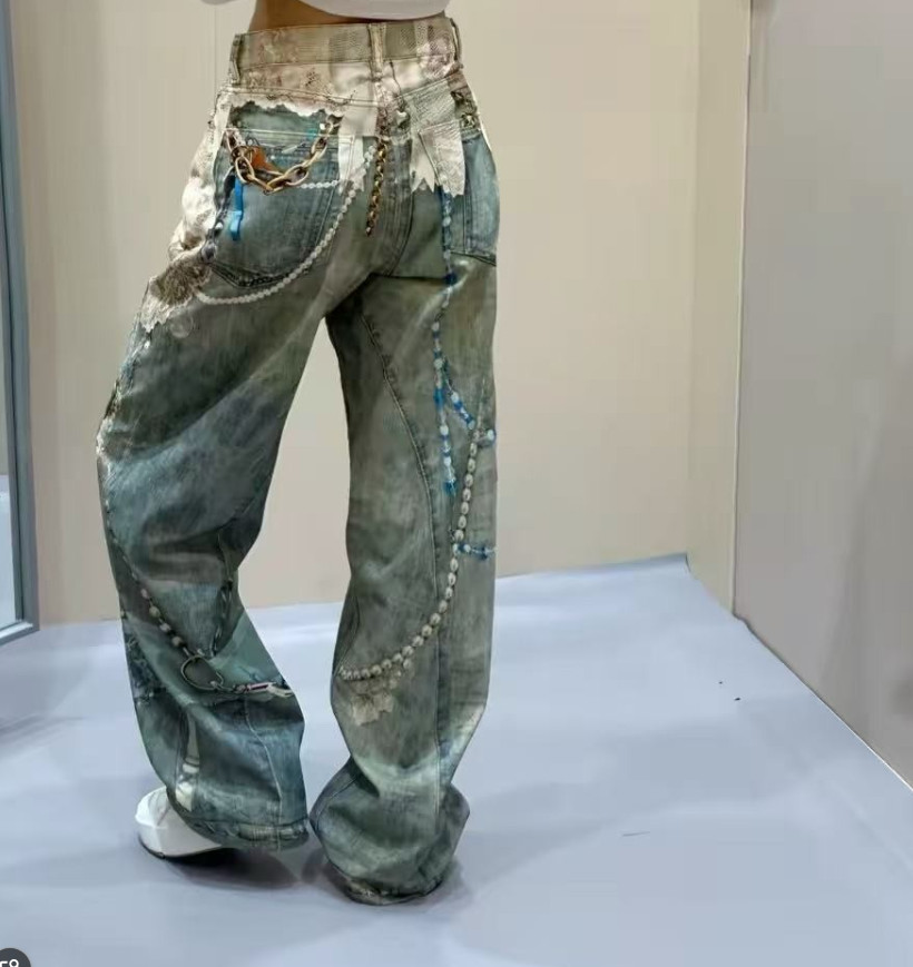 Acne Studios Pearl Lace Chain Wide Leg Jeans Unisex