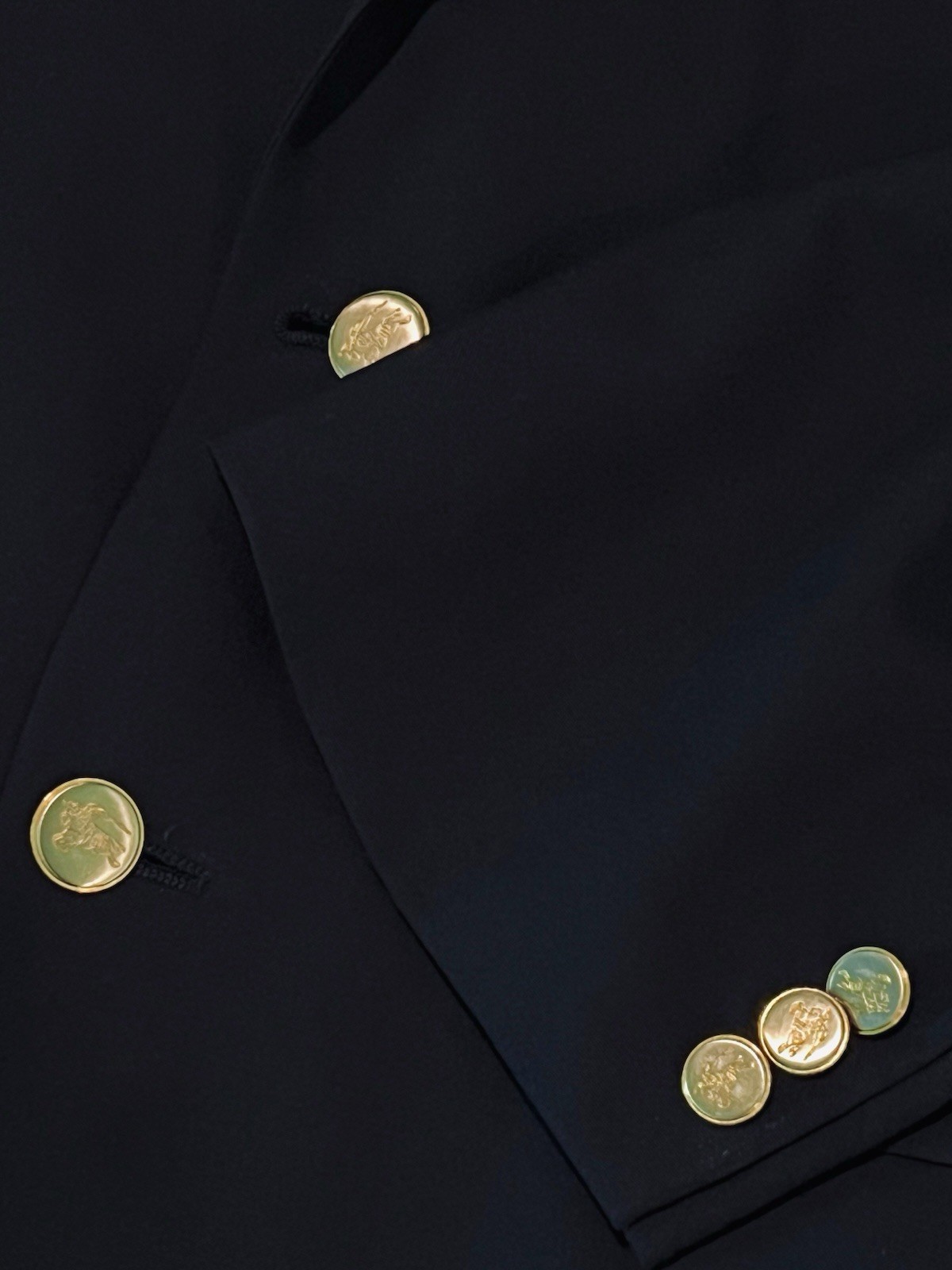 Burberry Super 100s Navy Blazer Matte Silver/Gold Prorsum Knight Logo Buttns 50L
