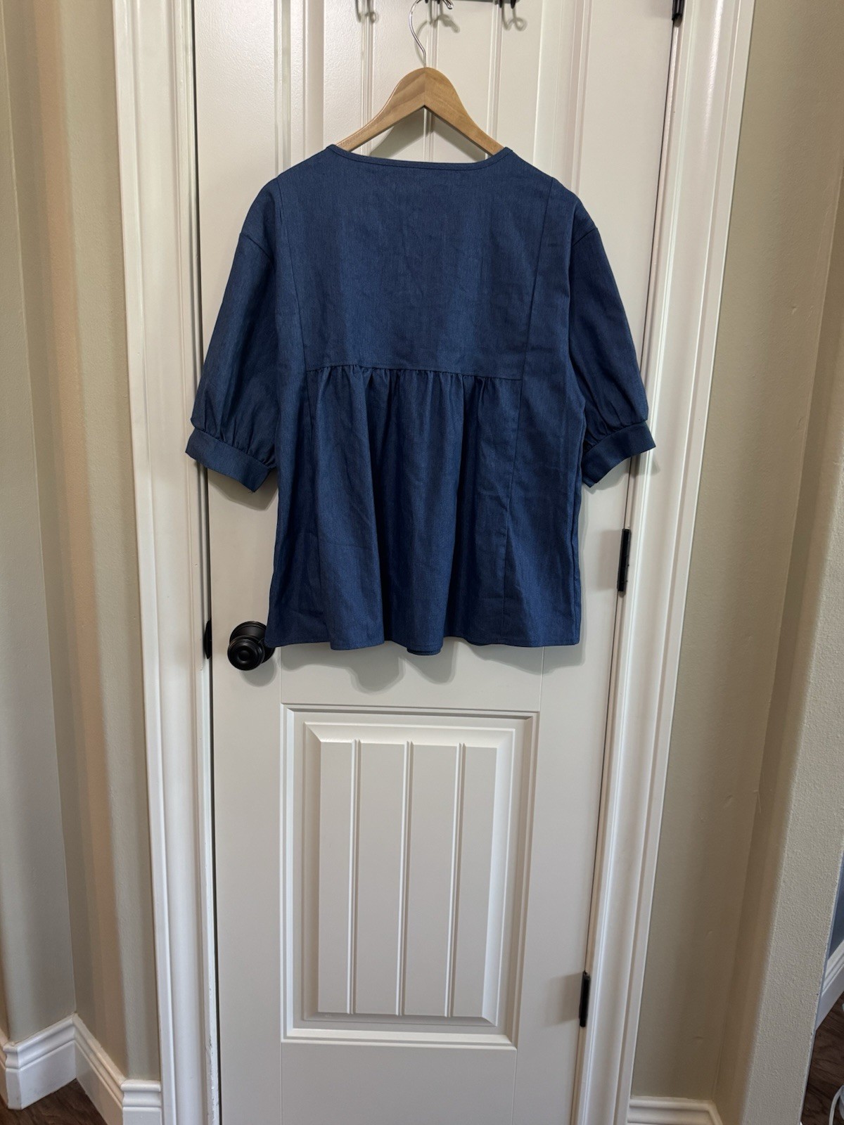 Boutique Boho Chic Denim-Style Lace Trim Babydoll Top Size Small
