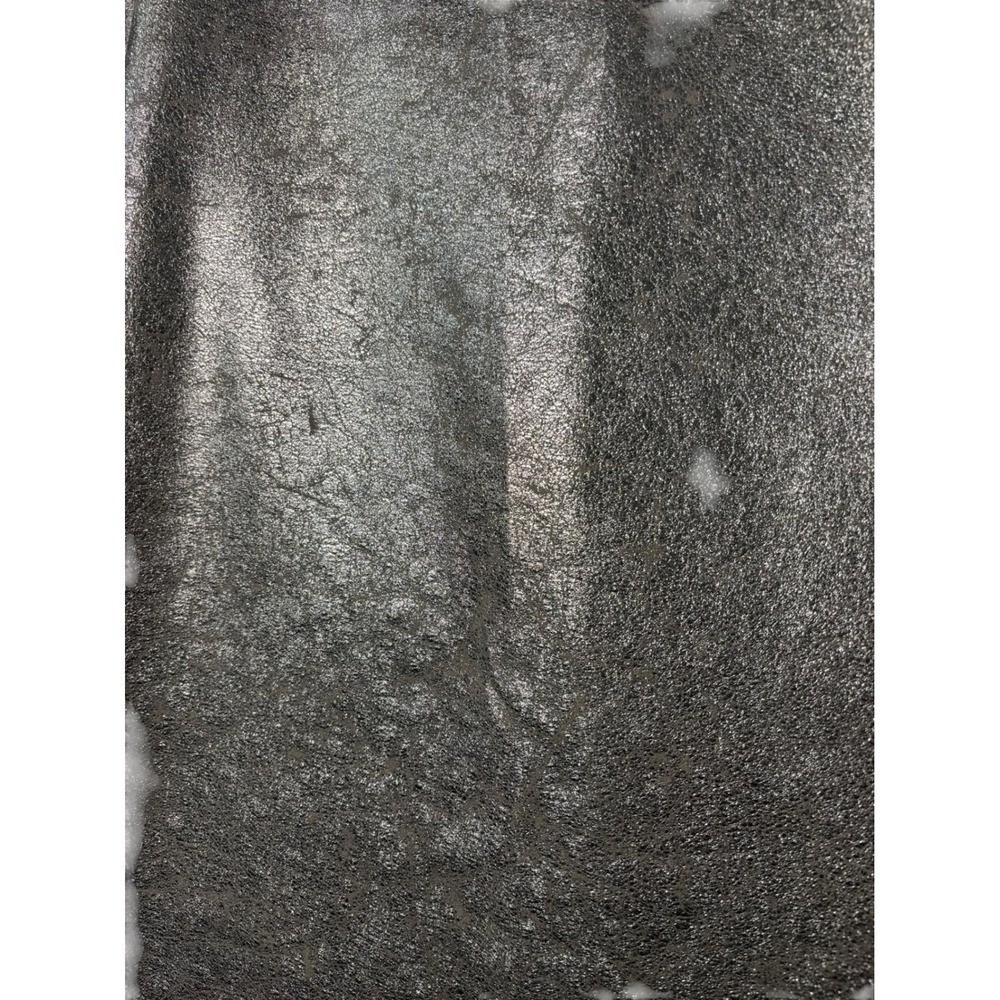 Zara Metallic Silver Faux Leather Midi Pencil Skirt Size M High Slit Textured