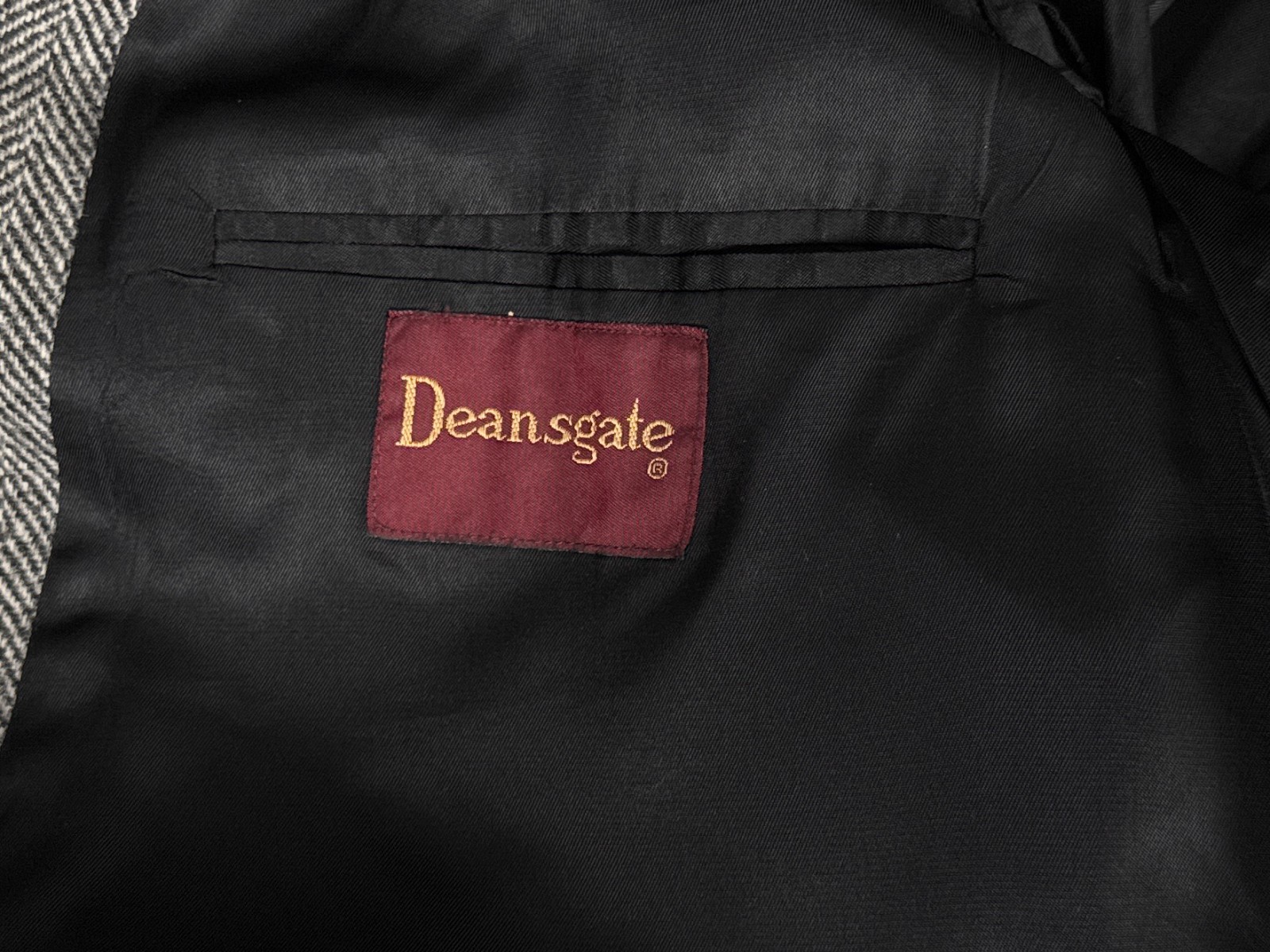 Deansgate Herringbone Blazer 46L Grey Wool Jacket Smart Vintage Tailoring
