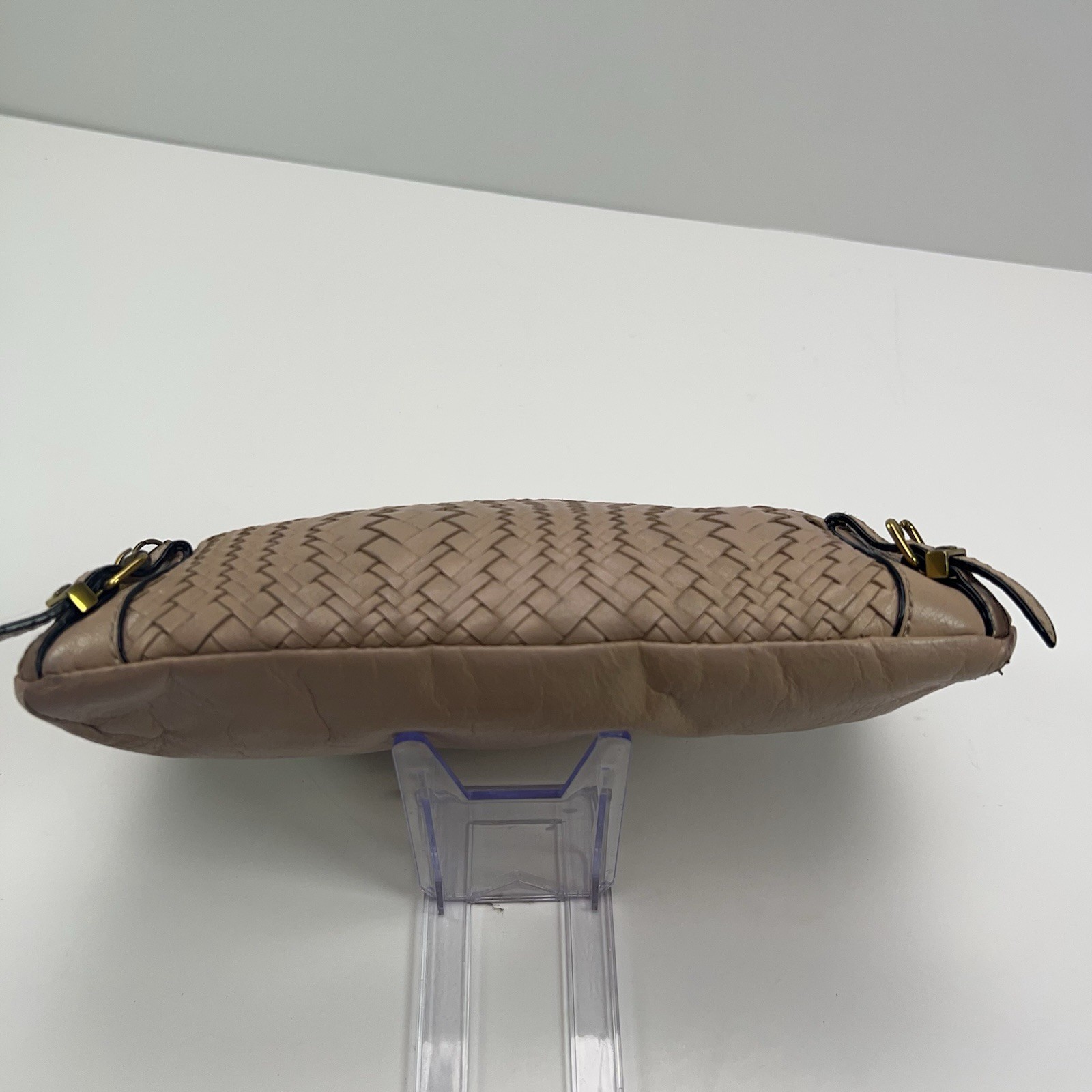 ELLIOTT LUCCA Messina Leather Crossbody Bag 3 Zip Basket Weave Purse Boho Nude