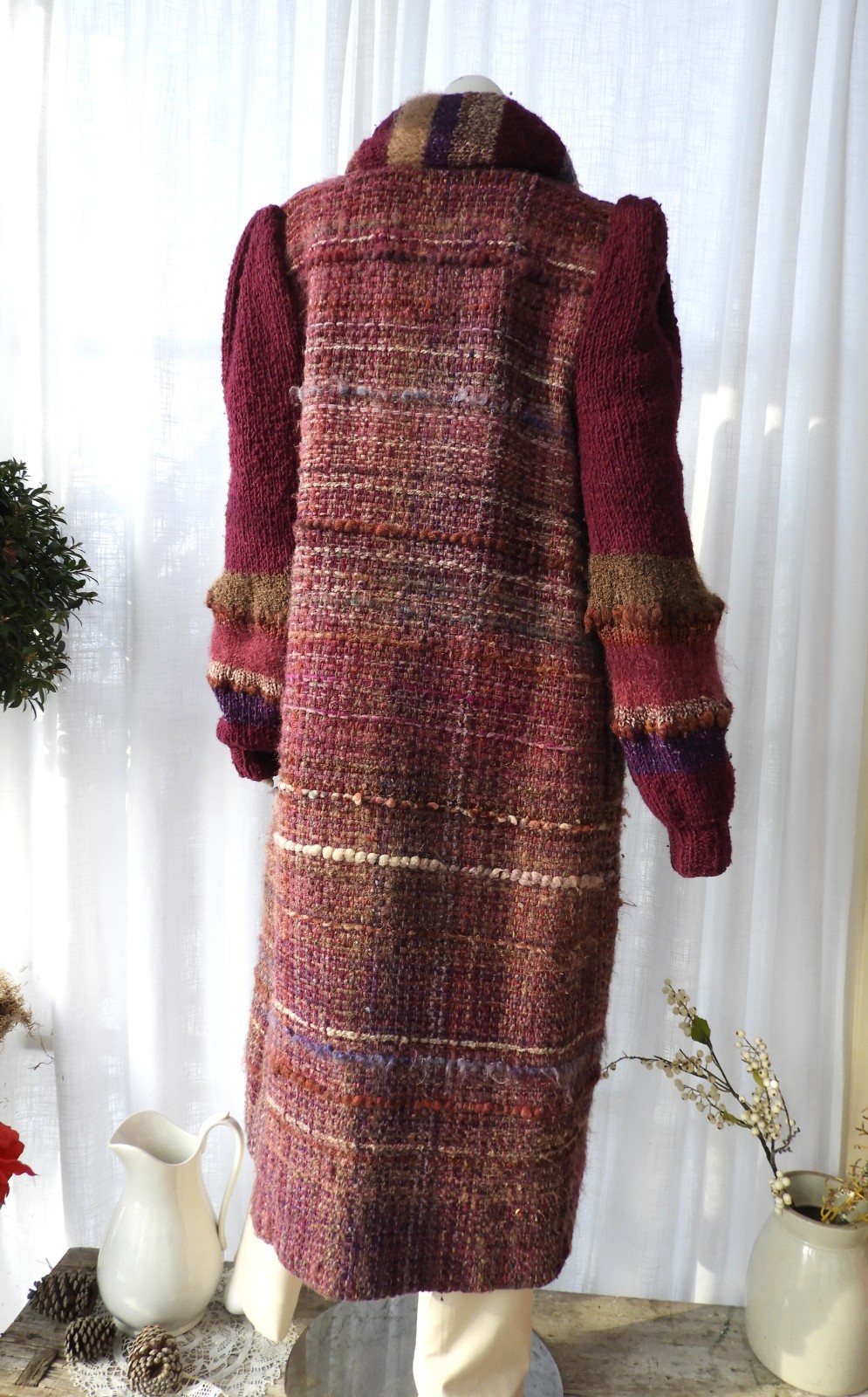 Vtg 1970’s Retro Wool Purple Hand Woven Boho Knit Coat Avant Garde sz S/M