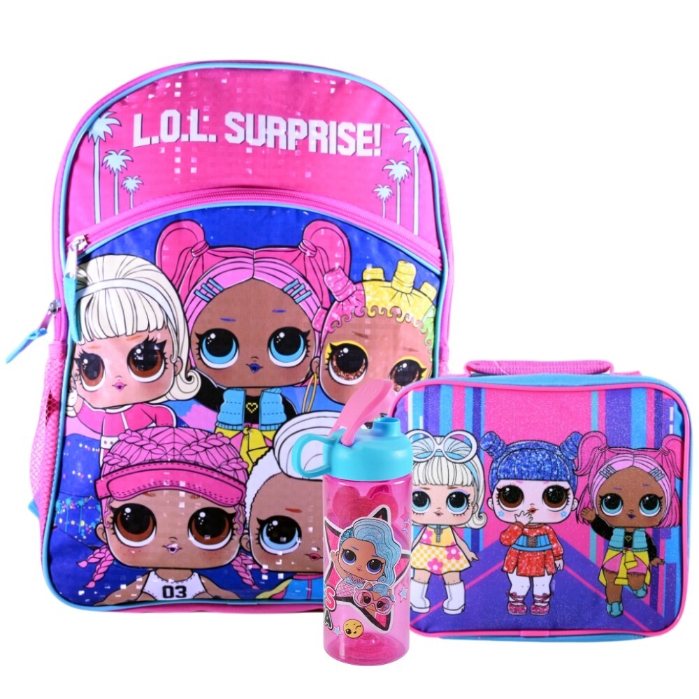 LOL Surprise 16″ Large School Backpack with Lunch Bag and Water Bottle