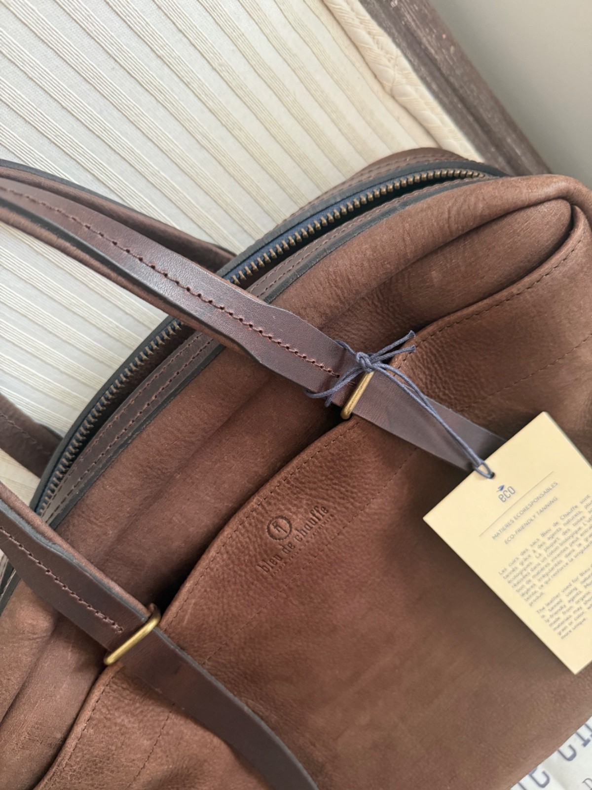 BLEU DE CHAUFFE NEW REPORT BUSINESS BAG COFFEE / WAXED STONEWASHED LEATHER