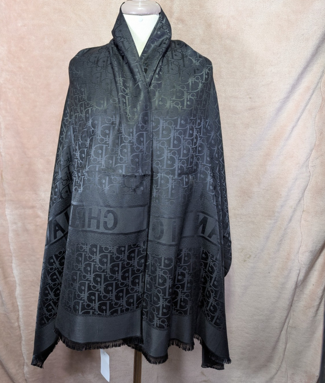 Auth Dior Scarf Shawl Stole Wrap 65% Cashmere 35% Silk Black Used