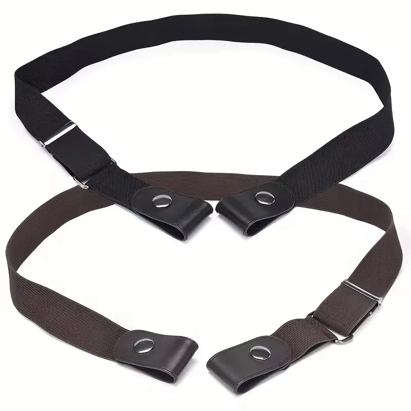 2 Pack No Buckle Elastic Belt Invisible Loop Belt for Jeans Pants