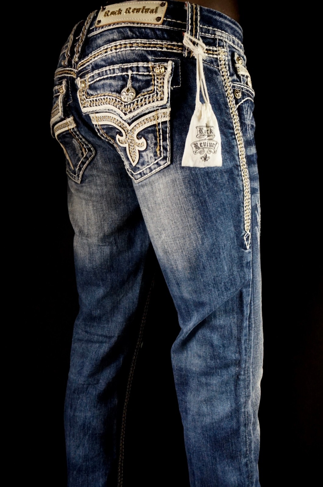 $180 Buckle Rock Revival Jeans “Kai” Leather Inserts Pockets Skinny 30 X 31