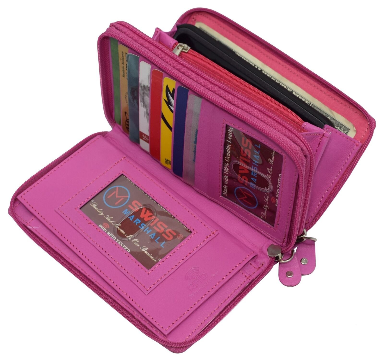 RFID Blocking Double Zipper Smartphone Genuine Leather Large Women’s Wallet Hot