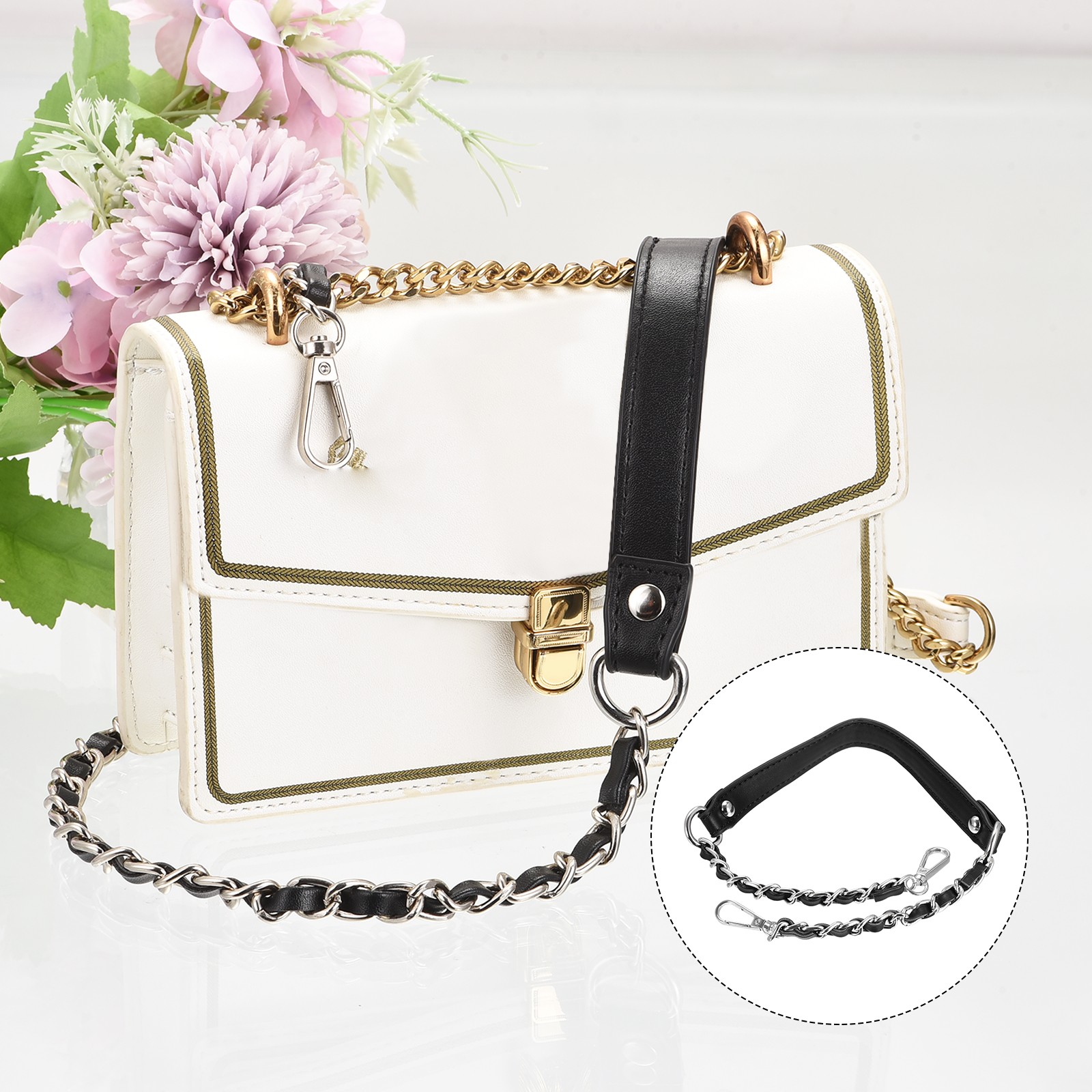 2pcs 24″ Iron Flat Chain Straps Purse Shoulder Bag DIY Replacement Black Silver