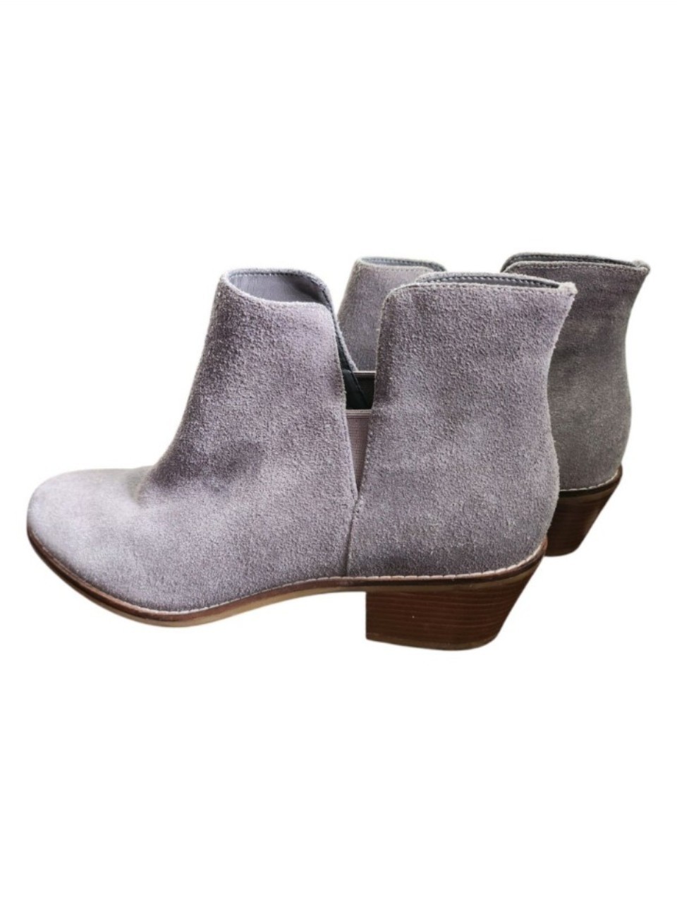 Cole Haan Gray Suede Ankle Bootie Pull-On Almond Toe Elastic Gore 8 Std