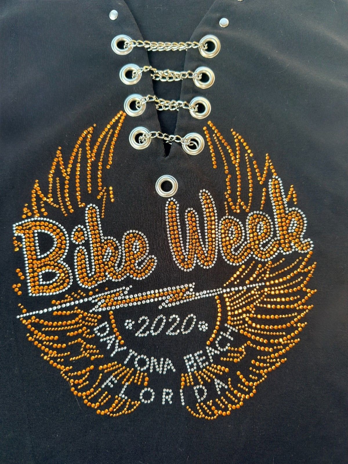 Harley Davidson Bike Week Daytona Beach 2020 Rhinestone Chain Front Tank Top Bla