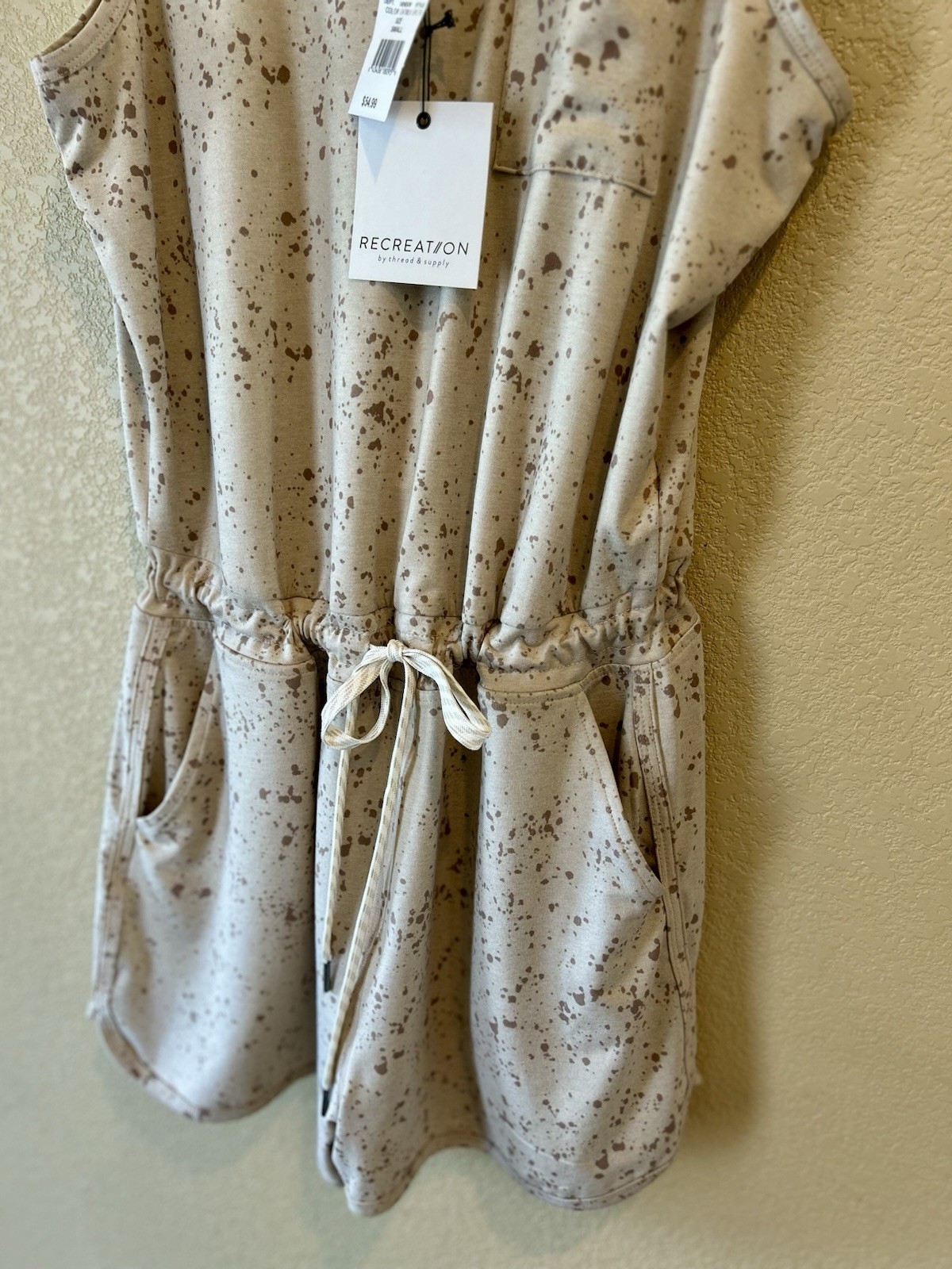 Recreation by Thread & Supply Romper Oat Milk Splatter Cinch Waist Pockets Sz. S