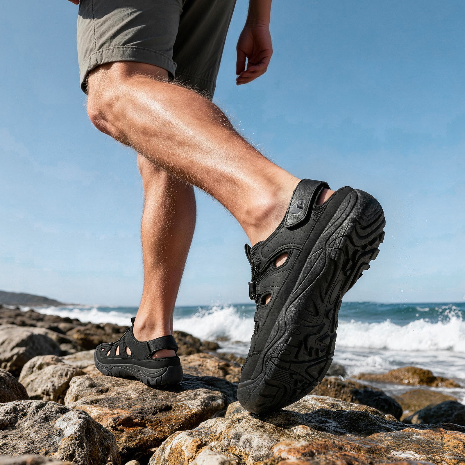 FitVille Men’s Closed Toe Sandals Trekking Hiking Sport Sandals Arch Support