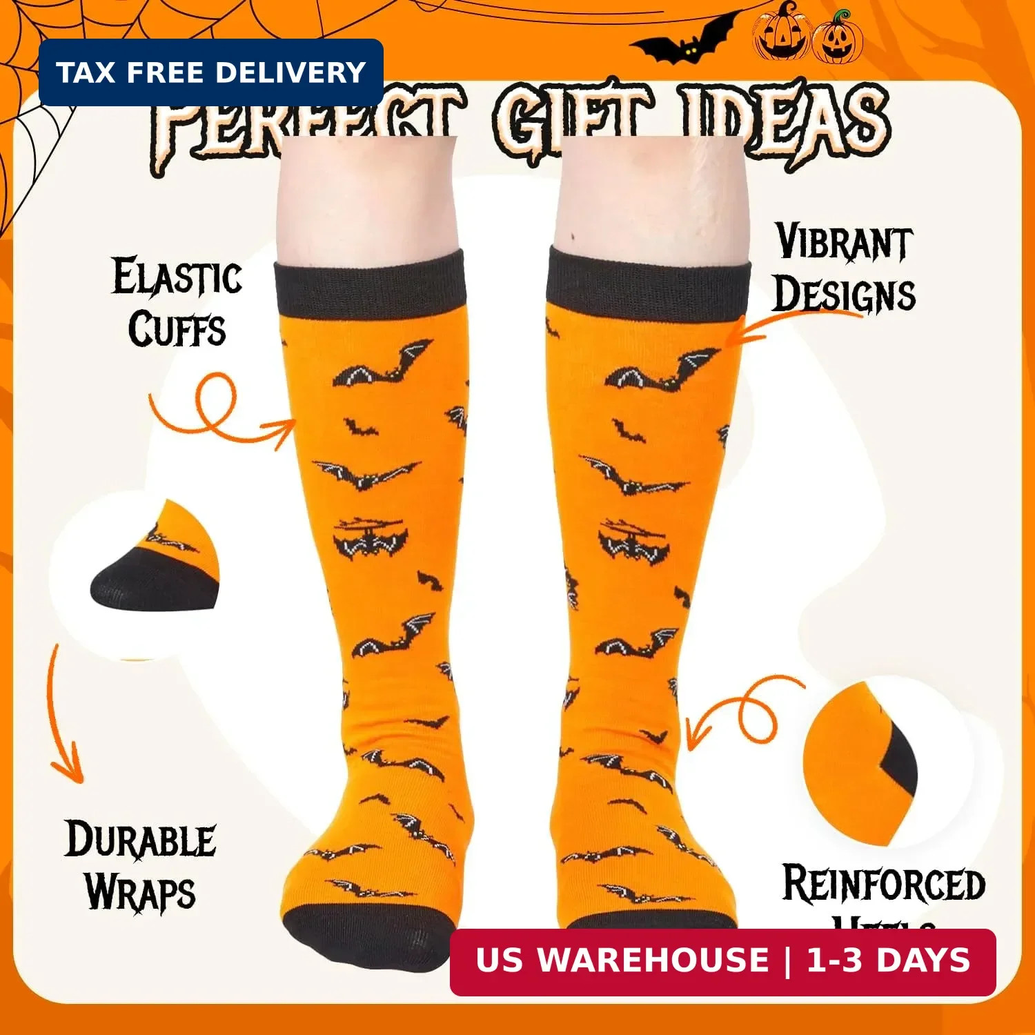 HAPPYPOP Halloween Ghost Bat Gifts – Scary Spooky Horror Knee High Socks for Tee