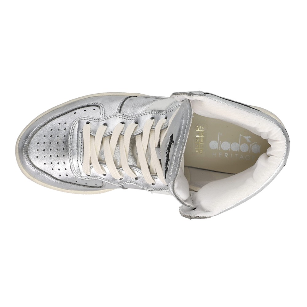 diadora Mi Basket Metallic Used High Top Mens Silver Sneakers Casual Shoes 1785