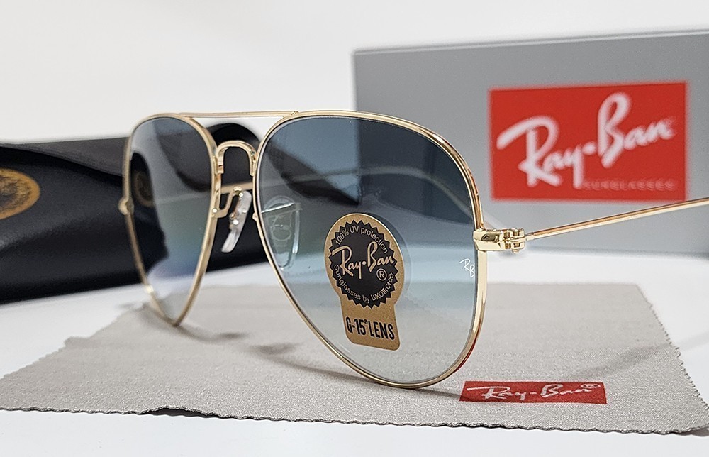 New Ray-Ban RB3025 Aviator Pilot Sunglasses Gold Frame Gradient Blue Lens 58mm