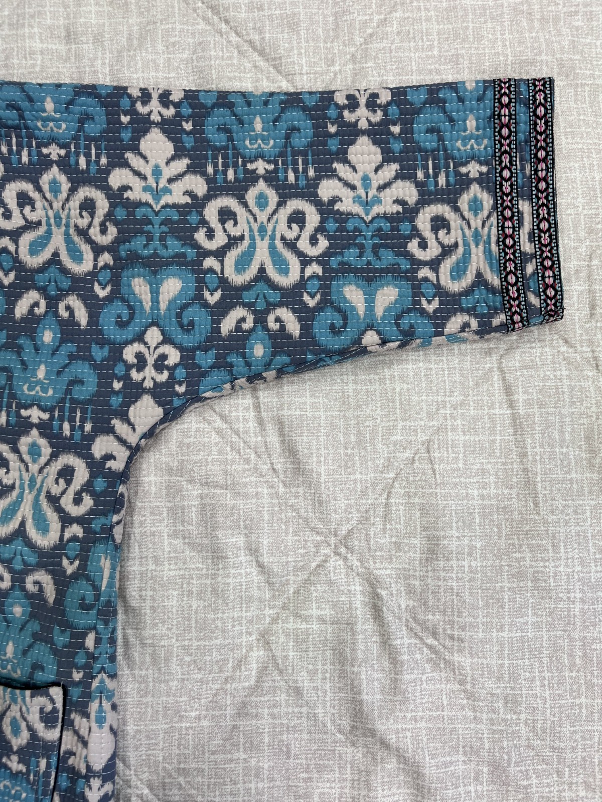 Handmade Reversible Women’s Boho Open Front Cardigan Blue Tribal Print Pockets