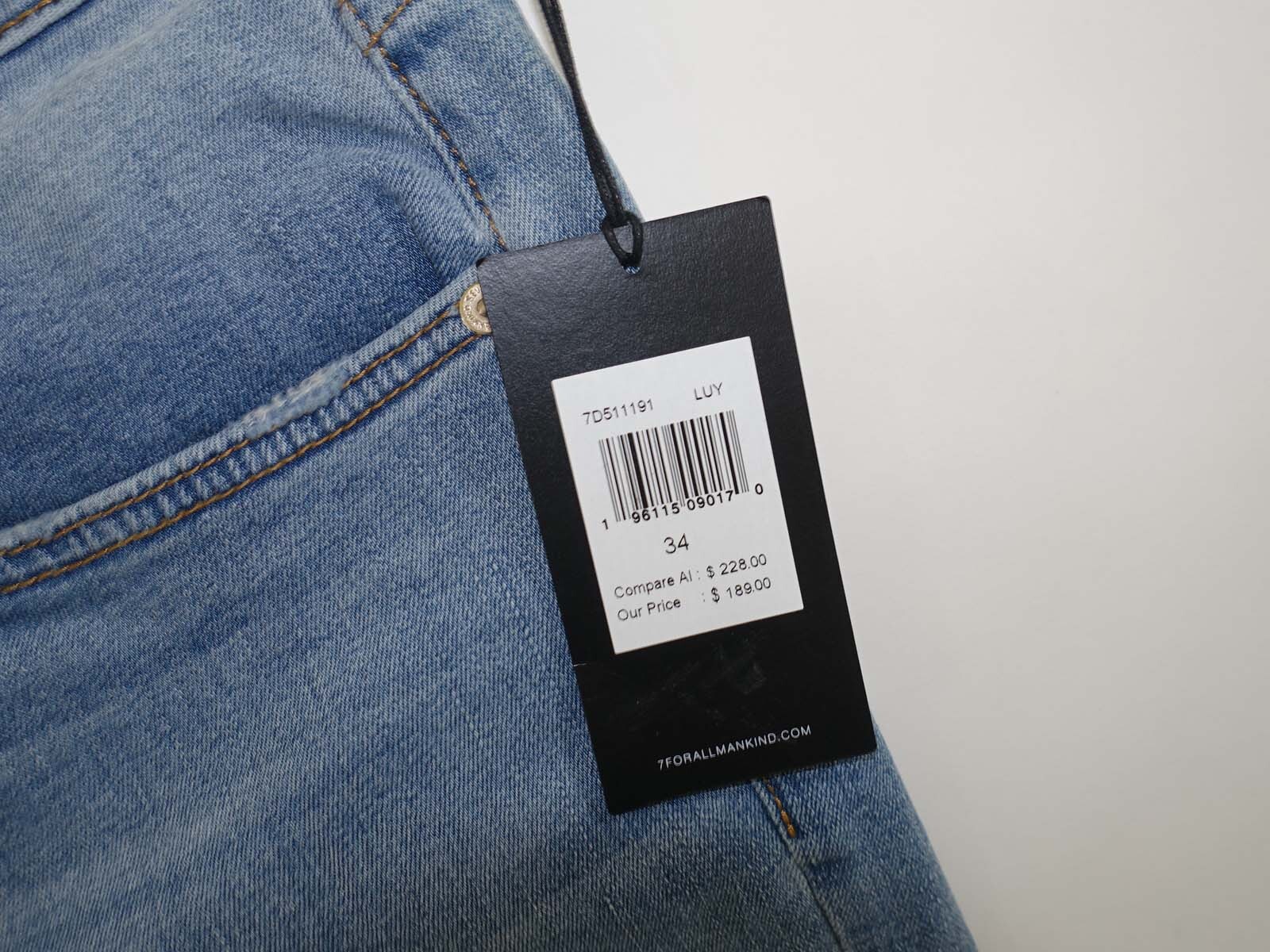 7 For All Mankind Men’s Slimmy Slim Straight Jeans Size 34 x 33 NWT Laguna Wash
