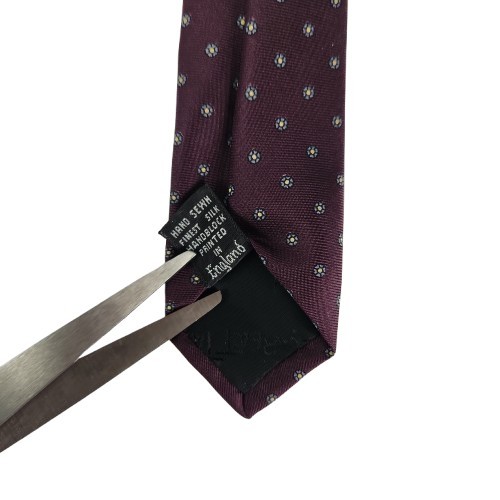 Vtg. Robert Talbott/Jack Henry Burgundy White Foulard Daisies 100% Silk Tie