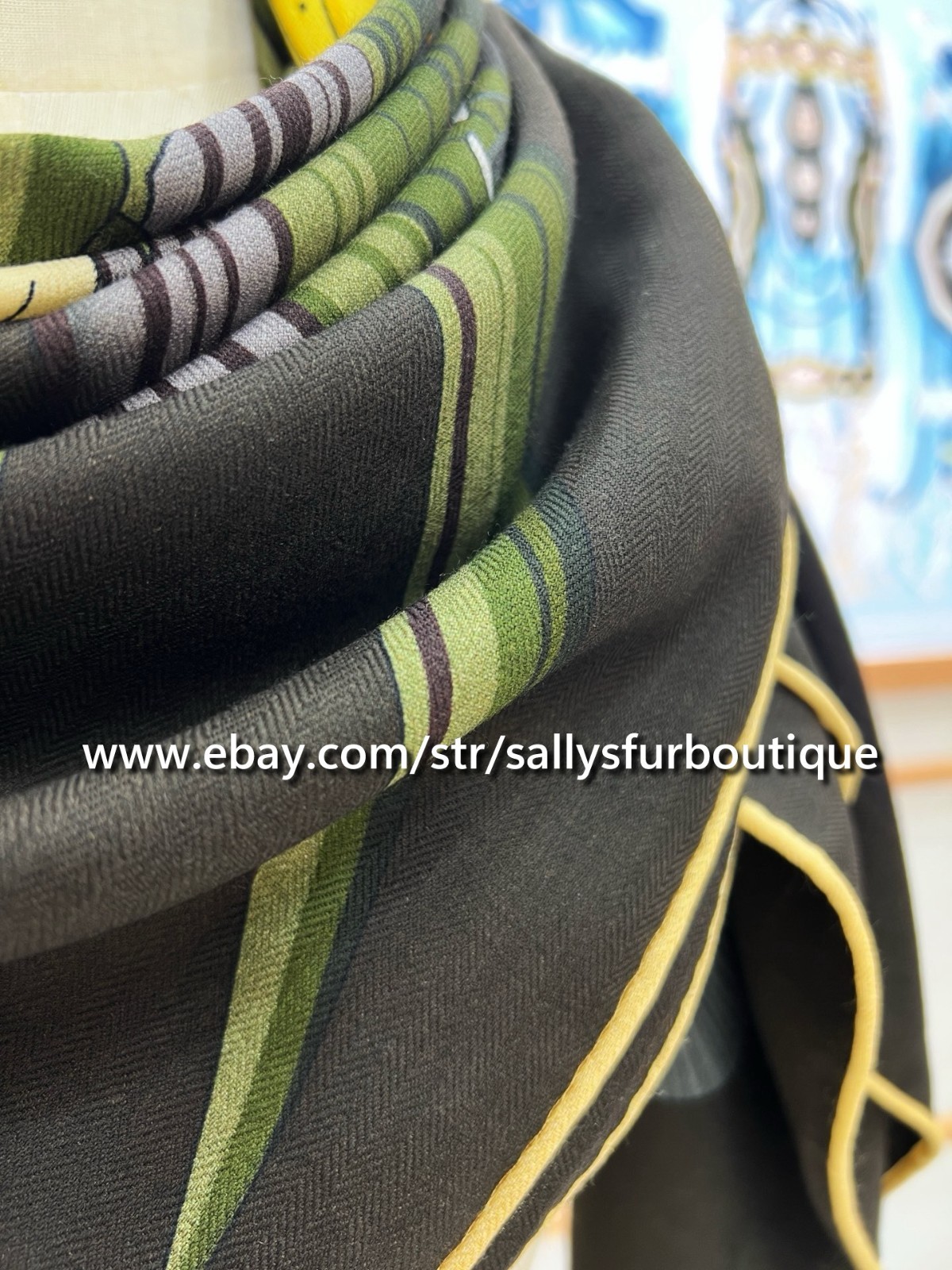 Sallys 70% Cashmere & 30% Silk Stole Flowers Print Double Face Scarf Shawl 53″