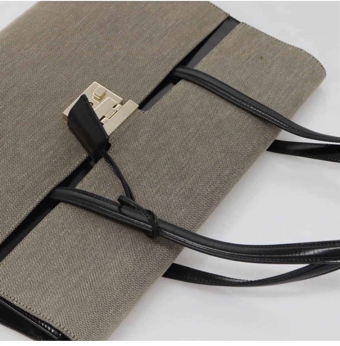 Gucci Lady Lock Flap Tote Canvas Bag and Gold Lock-Preowned