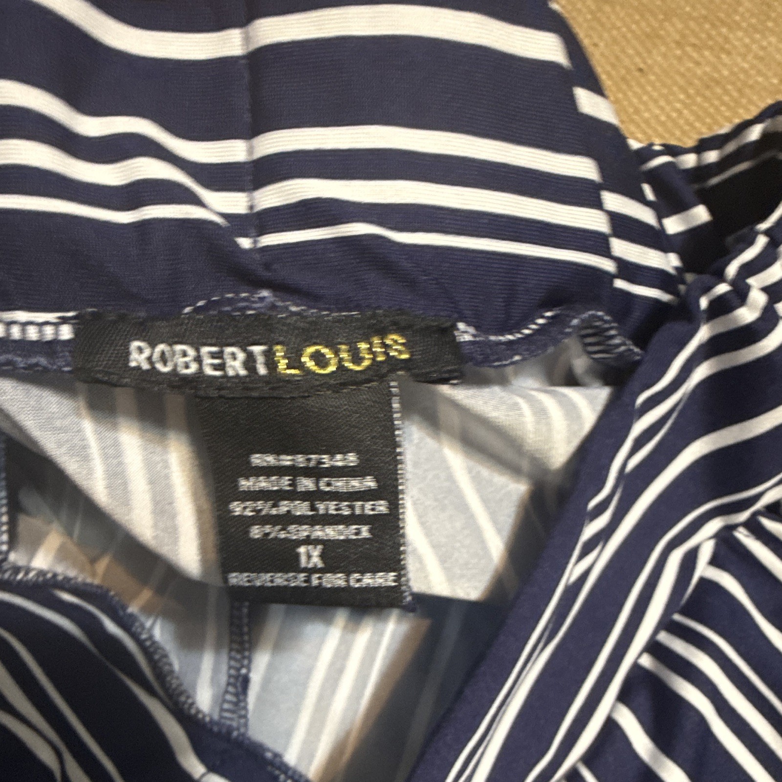 Robert Louis Women’s Plus 1X Blue White Striped Pull-On Elastic Waist Pants