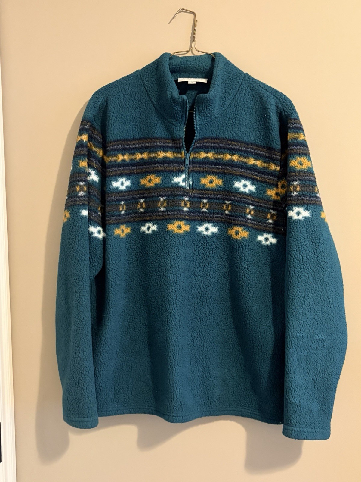 Sun+Stone Size XL “Sea Cave Bloom” Sherpa Fleece 1/4 Zip PulloverSweater