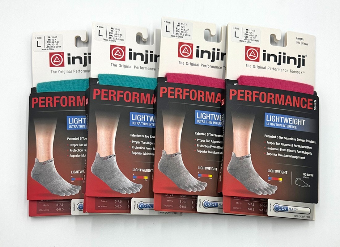 4 Pairs injinji Women’s Lightweight Performance Run Toe No Show Socks Size L