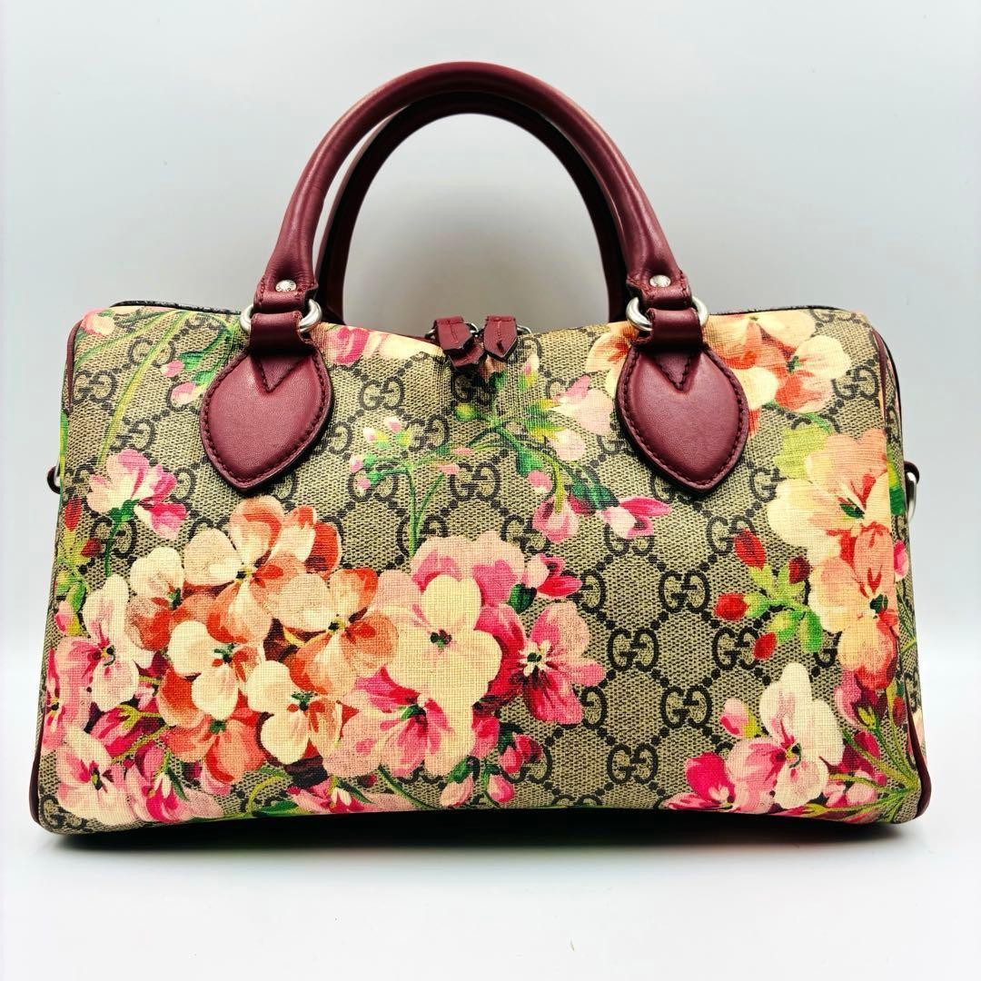 Authentic Gucci Blooms 2Way Handbag small boston PVC Floral Shoulder red